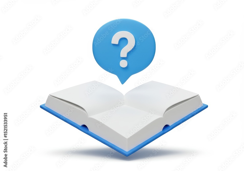Open book with question mark speech bubble, isolated on white background illustration Open book with question mark speech bubble, isolated on white background illustration