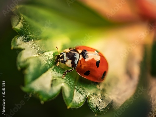 Ladybug on a green leaf 