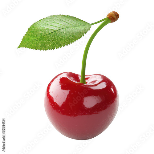 Wallpaper Mural Single red cherry with leaf isolated on transparent background Torontodigital.ca