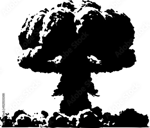 nuclear explosion blast with mushroom cloud isolated on transparent white background, clipping path
