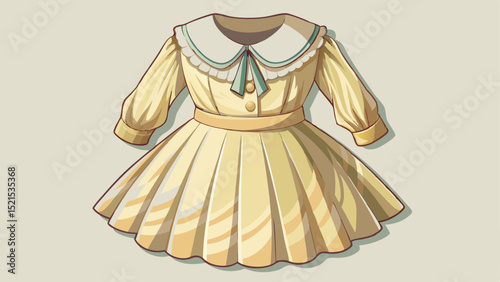 Cream-colored dress with vintage lace collar and pleated skirt, shown in soft lighting against a neutral white background. Great for nostalgic or retro-style children’s vector artwork.

