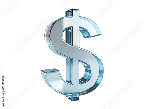 Abstract Dollar Sign Made of Transparent Glass, 3D Render, Isolated on White Background PNG