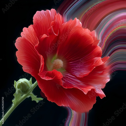 A vibrant red flower blooms against a dark background, showcasing stunning details and colors, perfect for nature lovers.