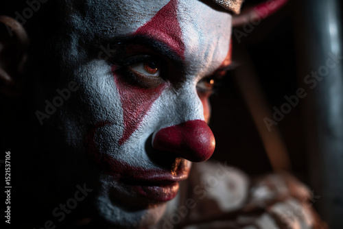 Dark Style Comic Illustration of a Clown with Playful and Eerie Features in Artistic Expression photo