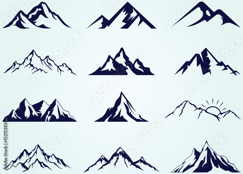 set of mountain vector illustration, mountain silhouette icon set