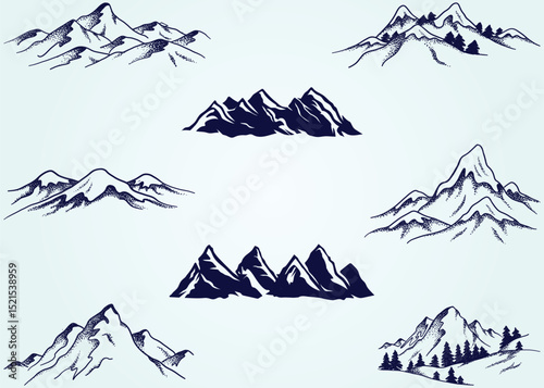desert mountain vector illustration, set of mountain silhouette 
