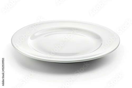 detailed color image of White empty ceramic plate isolated on white background, front view