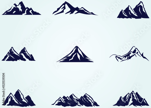 set of mountain vector illustration, mountain silhouette icon set