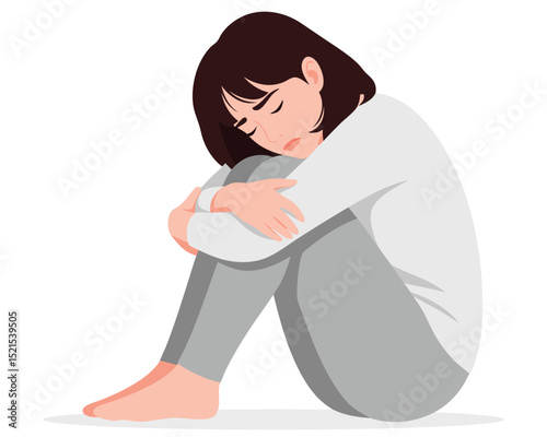 Conceptual Illustration of a Lonely Woman Embracing Her Knees in a Moment of Despair and Grief