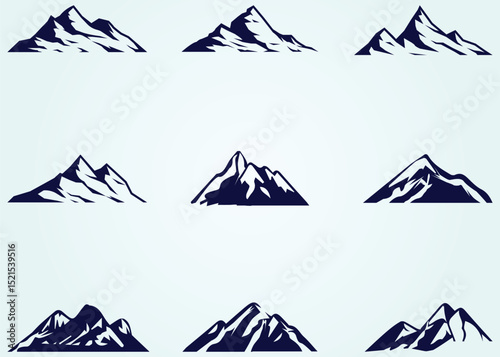 set of mountain vector illustration, mountain silhouette icon set