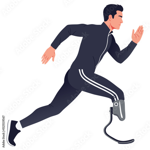 Inspiring Athlete with Prosthetic Leg Running with Determination and Strength