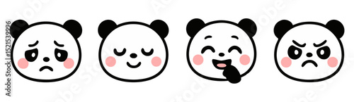 Kawaii Panda Face Emotes – Sad, Sleepy, Happy and Angry Cute Bear Expressions – Vector Sticker Pack
