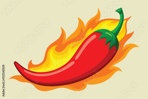 Fiery Hot Chili Pepper Illustration Spicy Food Graphic Design