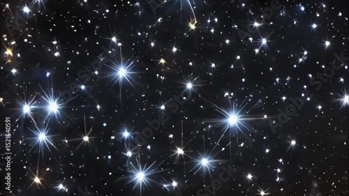 Starfall in sky, bright meteorites glow in atmosphere