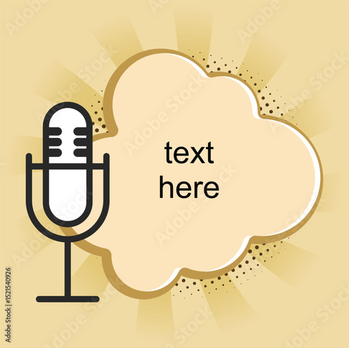 The illustration features a black and white microphone on a stand, positioned next to a beige cloud-like shape with a dotted brown border. Eps 10.