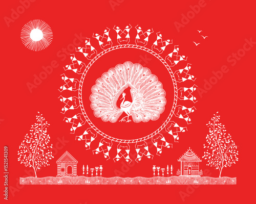Warli Art: Peacock and Rural Life - Harmony in the Village. Warli art, Indian tribal art, Warli painting, Warli peacock