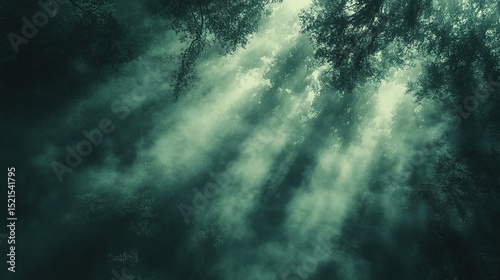 Wallpaper Mural Sunbeams pierce misty forest canopy, background blur, nature wallpaper Torontodigital.ca