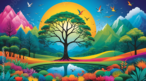 vibrant ecosystem biodiversity conservation visuals conservation efforts, abundant, alive, balance, colorful, colors, conservationist, dynamic, ecological,