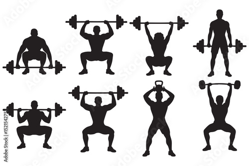 Weightlifting silhouettes fitness exercise workout gym strength training