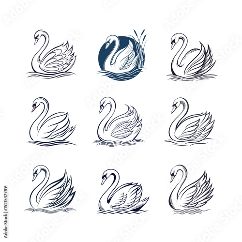 Swan icon logo set vector. Adobe Illustrator Artwork