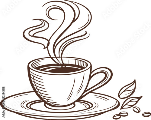 Steaming coffee cup: A delightful sketch of a cup of coffee, elegantly illustrated to capture the essence of a steaming cup, perfect for any coffee lover. 