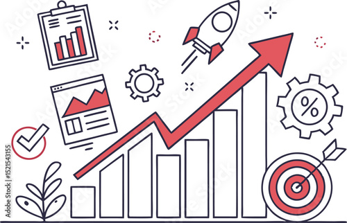 Rising Business Trend: An illustration that encapsulates growth, progress, and success. A dynamic graphic to visually represent the concept of a business's upward trajectory.