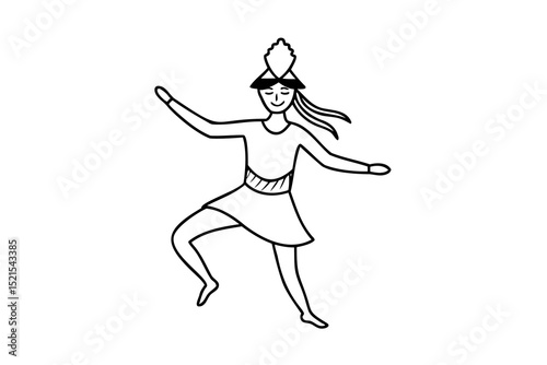 Line drawing of a joyful dancer in traditional attire