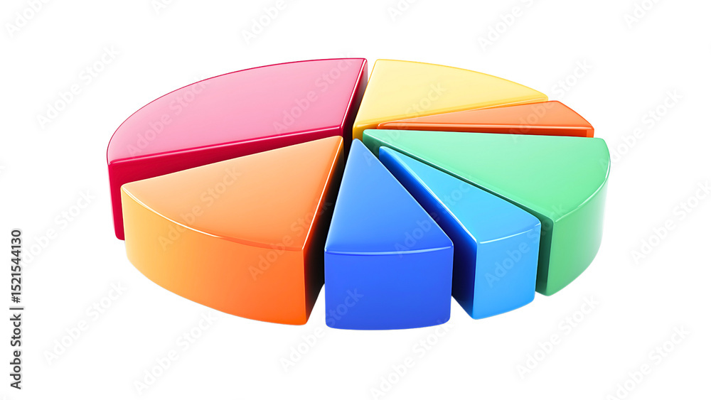 Obraz premium Colorful pie chart divided into seven parts showing statistical analysis or data visualization