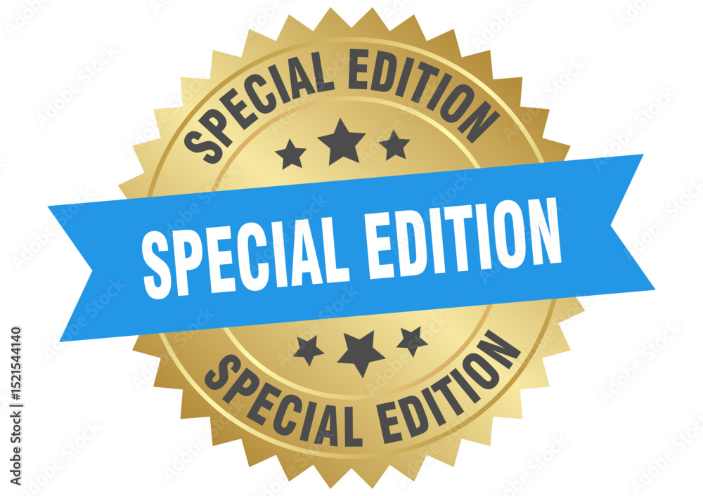 Obraz premium special edition. special edition round blue and gold label isolated on transparent background
