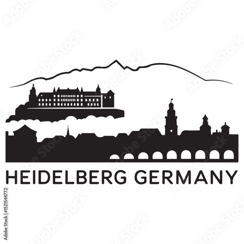 Heidelberg skyline horizontal banner. Heidelberg, Germany. Vector template for your design. Vector black silhouette. with white background