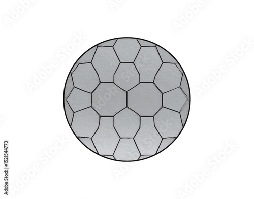 Spherical structure with hexagonal facets and dark lines creating a geometric pattern photo