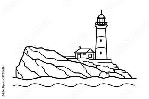 Coastal lighthouse line drawing seascape illustration