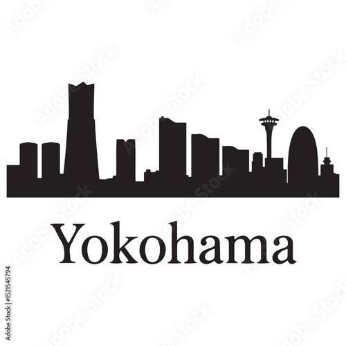 Vector Yokohama skyline. Travel Yokohama famous landmarks. Business and tourism concept for presentation, banner, web site. Vector black silhouette. with white background