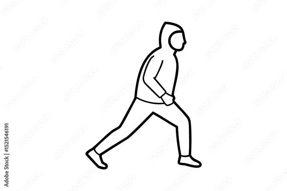 Line drawing of person in hoodie walking briskly Line drawing of person in hoodie walking briskly