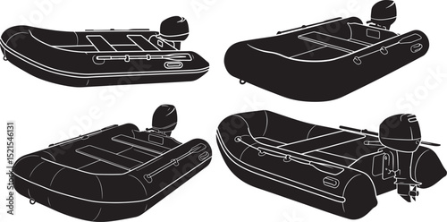 Inflatable Rubber Boat icon set vector illustration