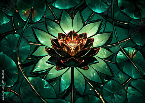  Emerald & Gold Mystique: Glimmering Lotus & Geometric Art Collection 