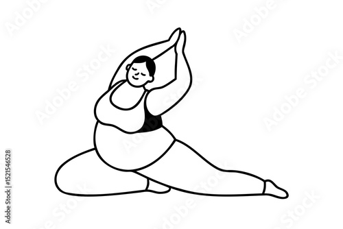 Plus size woman practicing yoga line drawing illustration