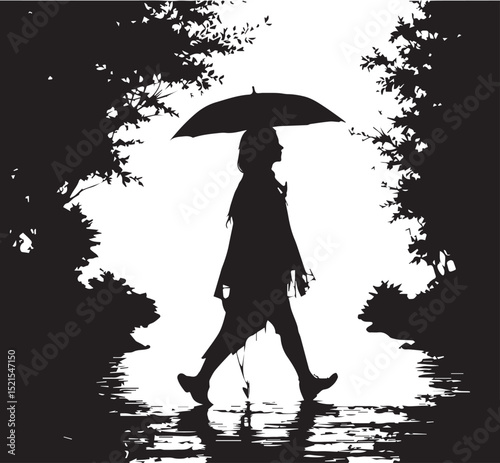  Person Walking in Rain with Umbrella Silhouette