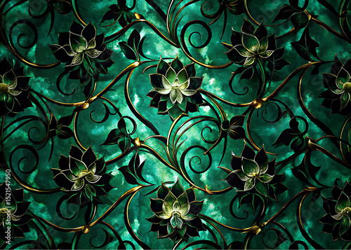  Emerald & Gold Mystique: Glimmering Lotus & Geometric Art Collection 