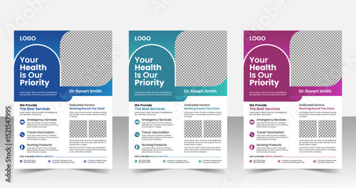 Medical healthcare flyer or poster design template, leaflets decoration for printing and presentation vector stylish editable design

