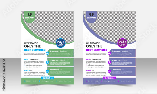 Medical healthcare flyer or poster design template, leaflets decoration for printing and presentation vector stylish editable design

