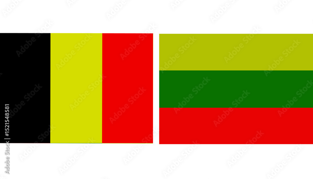 Fototapeta premium Belgium Official flag with Lithuania national flag, both countries flags in Horizontal shape and isolated on white background Rectangular colorful design Flag with together.