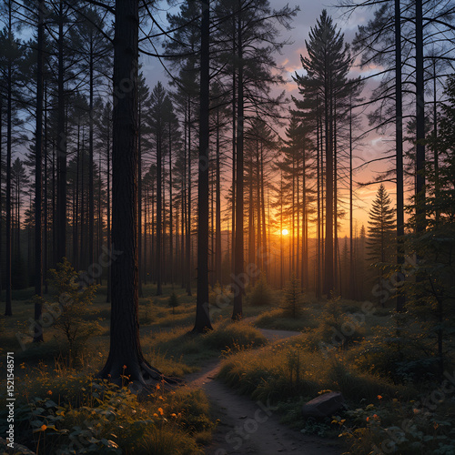 Sunset in the woods of Sodermanland, Nykoping, Sweden photo