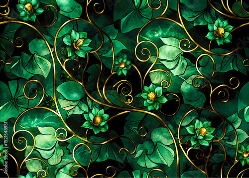  Emerald & Gold Mystique: Glimmering Lotus & Geometric Art Collection 