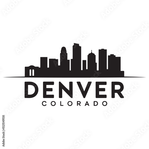 Denver skyline horizontal banner. Denver, Colorado. Vector template for your design. Vector black silhouette. with white background
