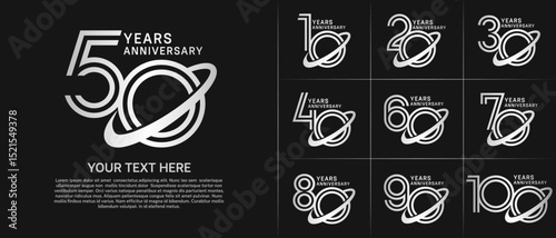 Anniversary logo type set with double line number. white color with swoosh can be use special moment