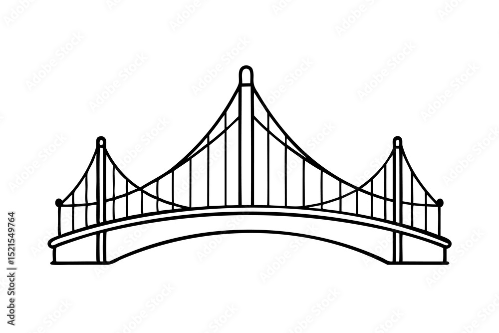 Obraz premium Simple line drawing of a suspension bridge icon