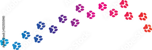 Foot trail print of Dog. Dog walk foot print. Black cat Paw Prints. Black Paw print foot trail of animal on transparent background. 