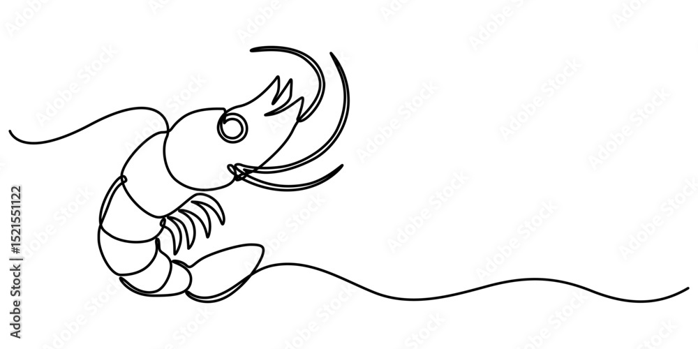 Fototapeta premium shrimp continuous one line drawing, Shrimp in one line drawing. Sea food illustration, Continuous Line Drawing of Sea Food Icon. Hand Drawn Symbol Vector Illustration, Continuous one line drawing. 