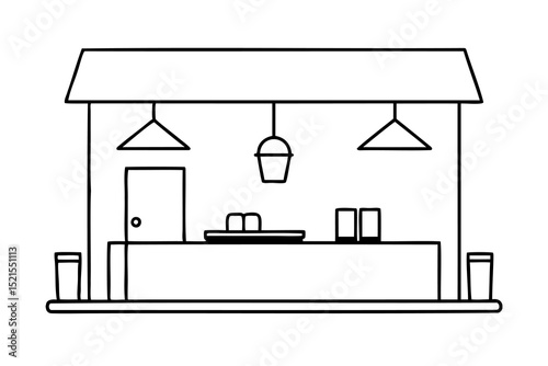 Simple line drawing of a small shop or kiosk